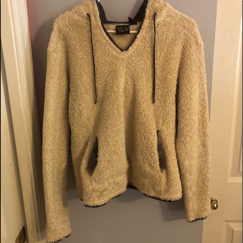 off-white/tan faux fur hooded pullover